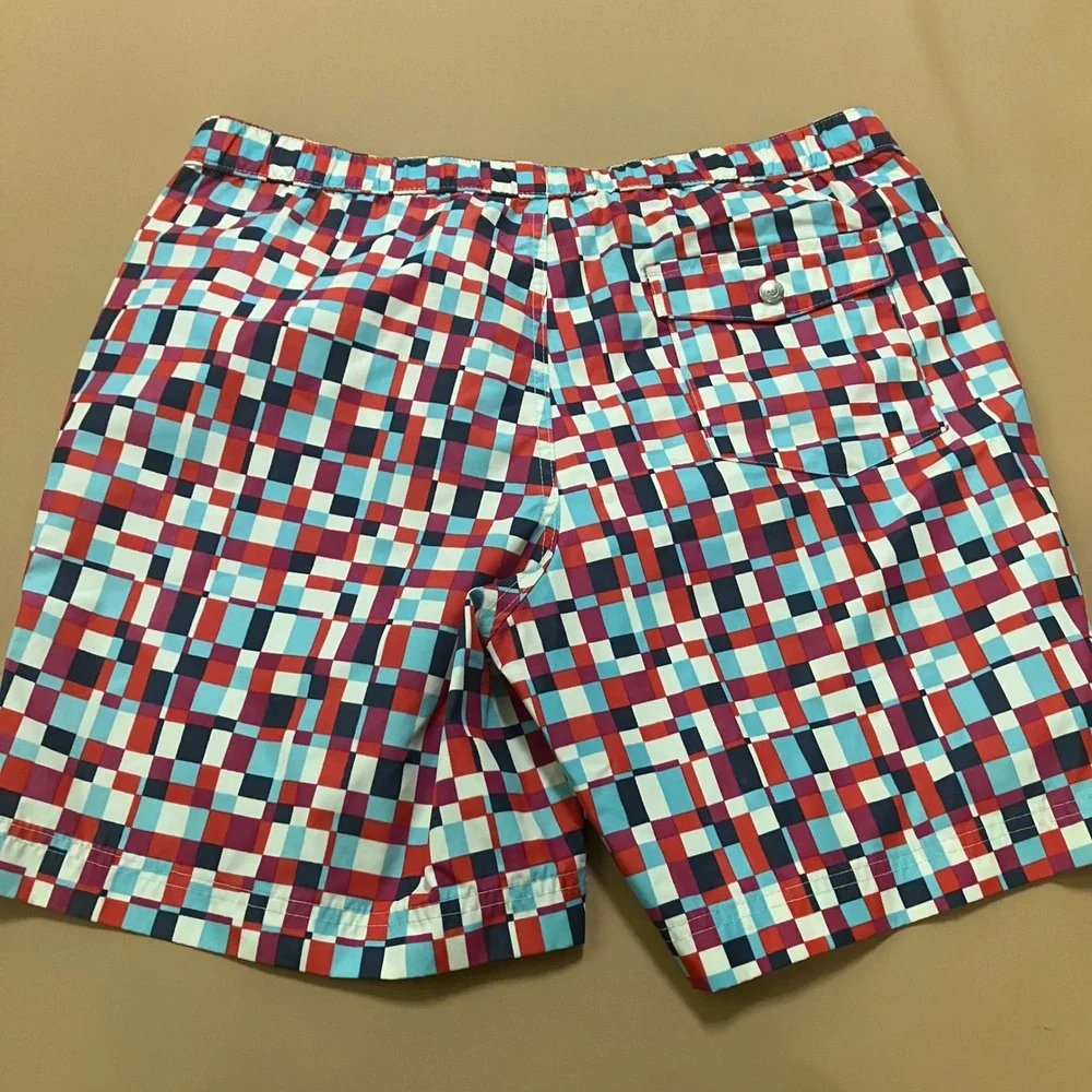 Lot of 2 Lands' End Mens Swim Trunks Board Shorts‎ 35 Red Geometric Print